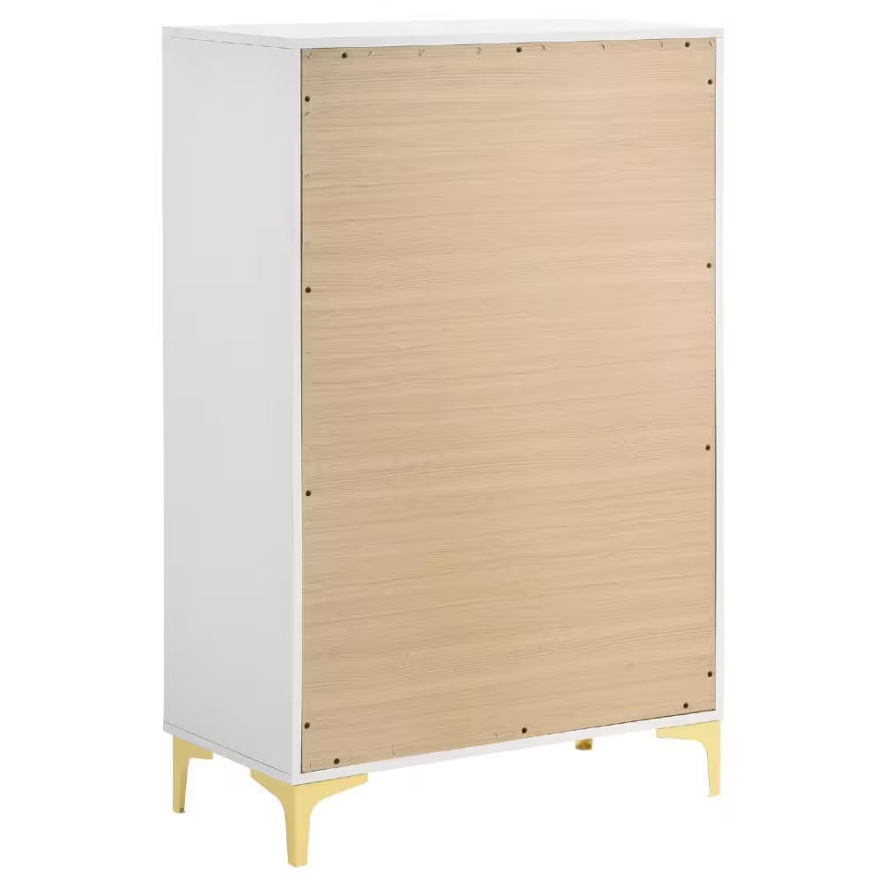 15.75 In. White and Gold 5-Drawer Wooden Tall Dresser Chest of Drawers