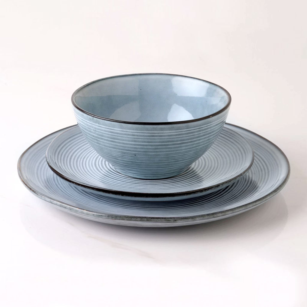 Stoneware Dinnerware Sets, 12 Piece Plates and Bowls, Dishes Set for 4, Pearl Blue