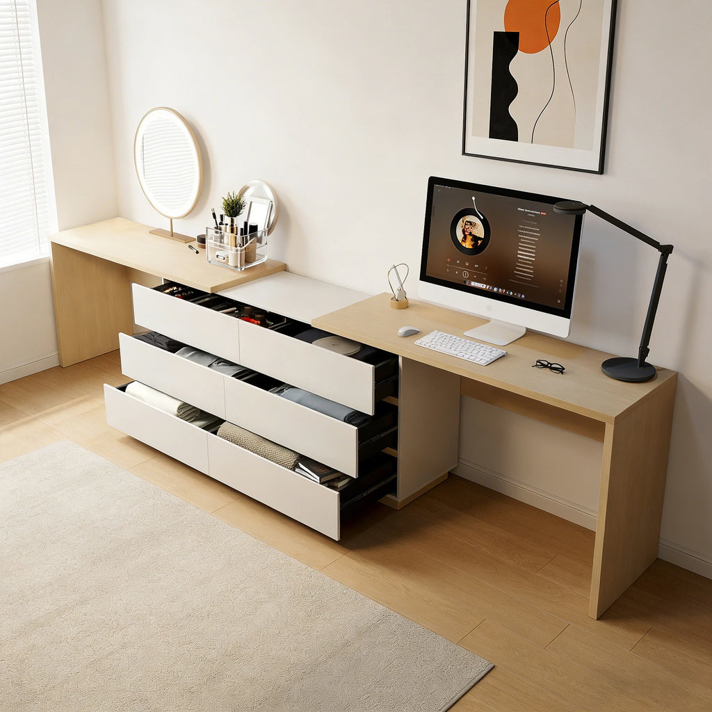 144 Inch Modern Home Office Expandable Dresser Desk with 6 Drawers for 2 Person