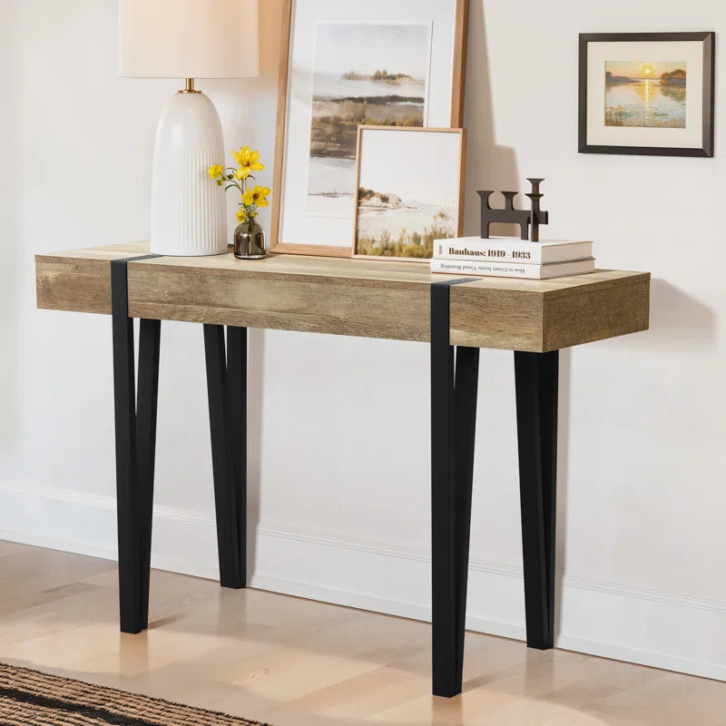 Teni 47.4'' Modern Console Table with Black Metal Legs