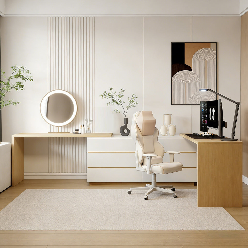 144 Inch Modern Home Office Expandable Dresser Desk with 6 Drawers for 2 Person