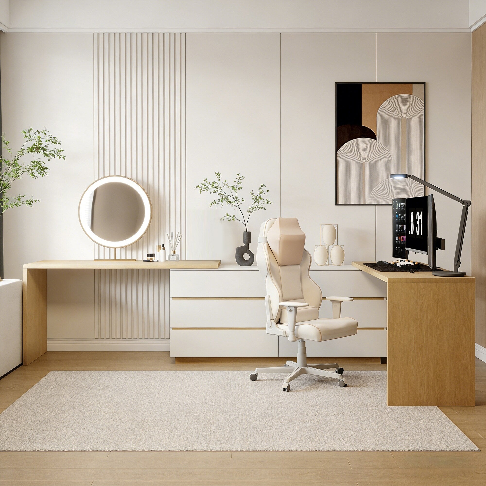 144 Inch Modern Home Office Expandable Dresser Desk with 6 Drawers for 2 Person