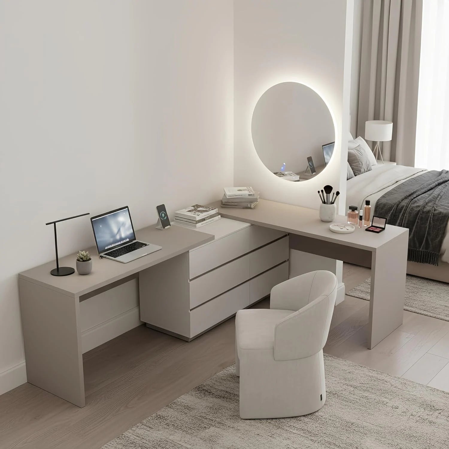 144 Inch Modern Home Office Expandable Dresser Desk with 6 Drawers for 2 Person