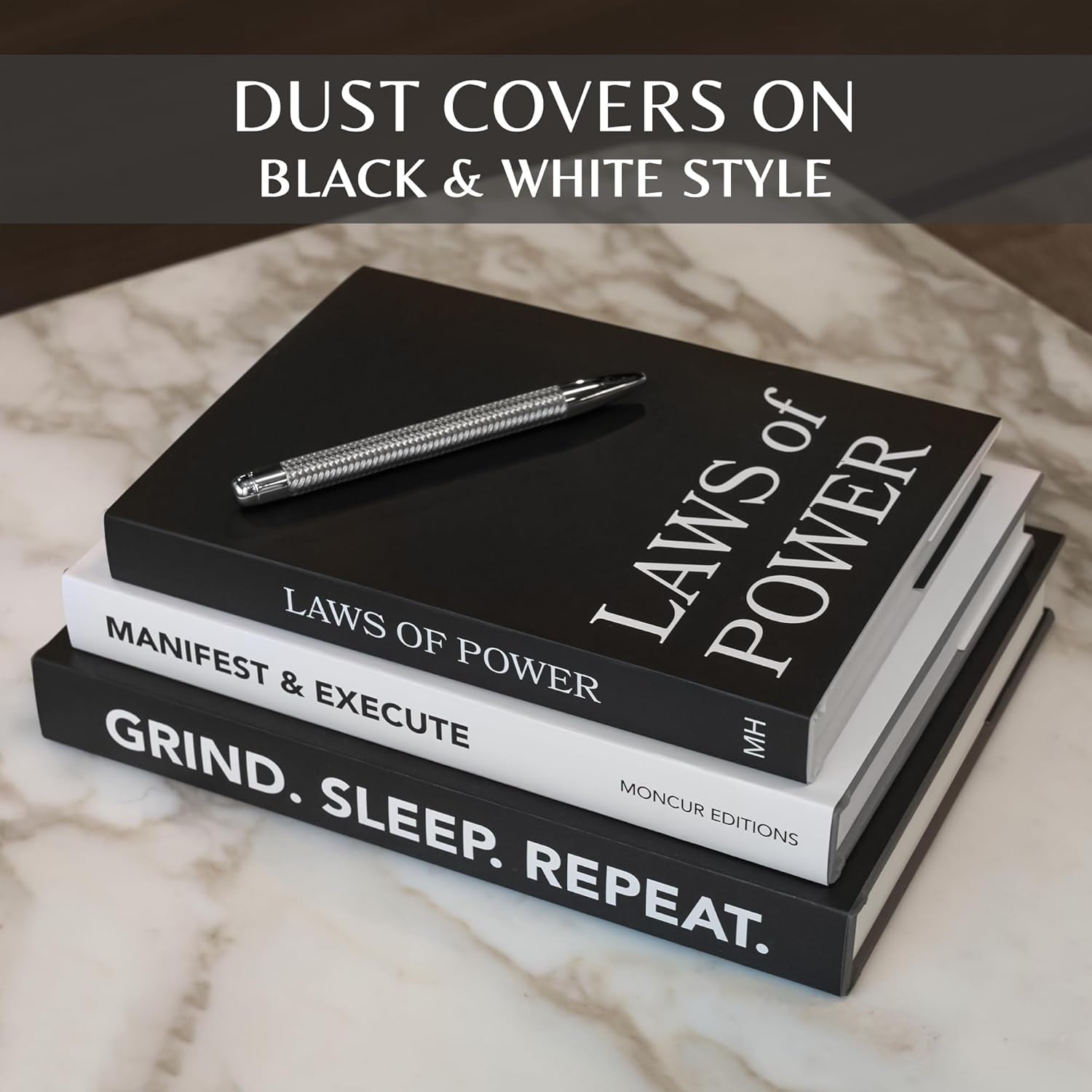 Decorative Coffee Table Books Set of 3 Black & White Design Books with Removable Covers and Real Blank Pages for Modern Home Decor, Shelf Styling and Aesthetic Interiors