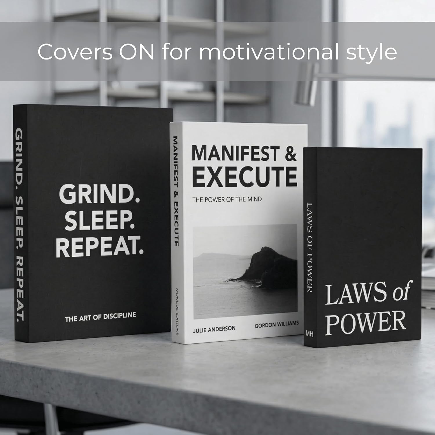 Decorative Coffee Table Books Set of 3 Black & White Design Books with Removable Covers and Real Blank Pages for Modern Home Decor, Shelf Styling and Aesthetic Interiors