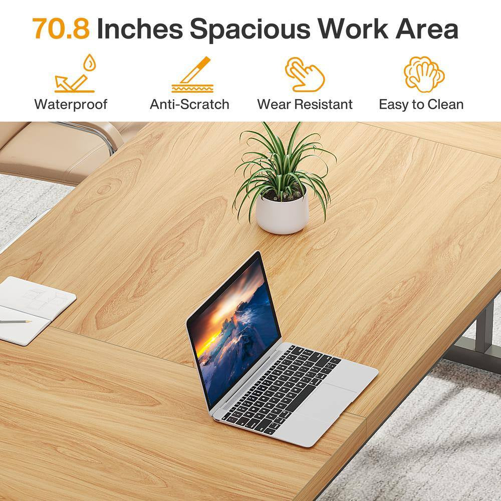 Capen 70.8 In. Rectangular Light Walnut Engineered Wood Executive Desk Computer Desk Conference Table for Home Office