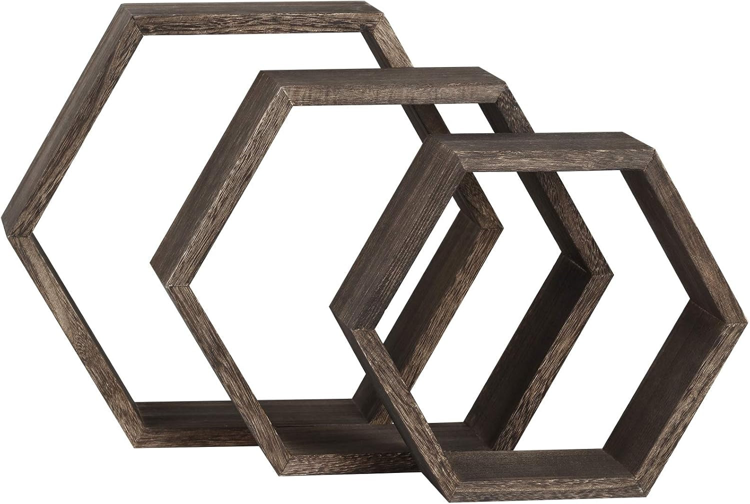 Hexagon Shelves, Set of 3 Wall Shelves Floating Shelves, Wood Display Shelves for Wall Decor, Bathroom, Kitchen, Bedroom, Living Room, Office
